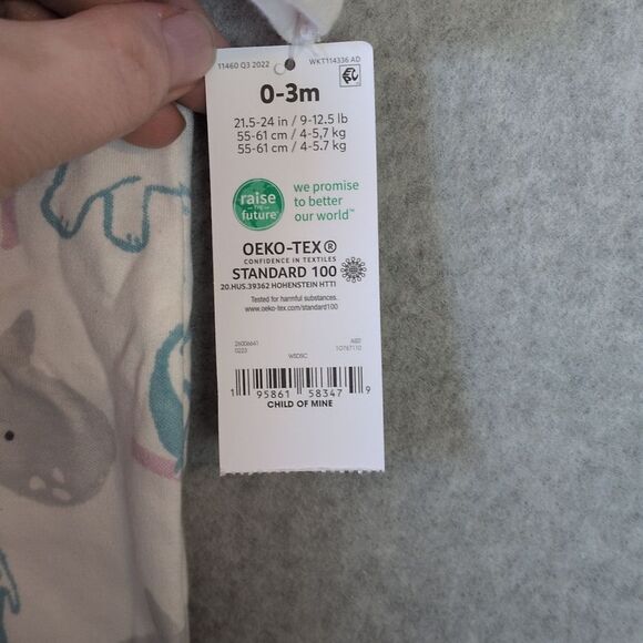 Carter's Child Of Mine White Pink Gray Animal Theme Footed Sleeper Baby 0-3M NWT - Picture 5 of 6